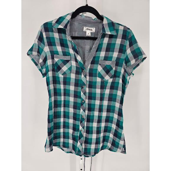 Adiktd Women's Green Black Fit Checkered Spread Plaid Collar Casual Shirt Size L - Picture 1 of 4